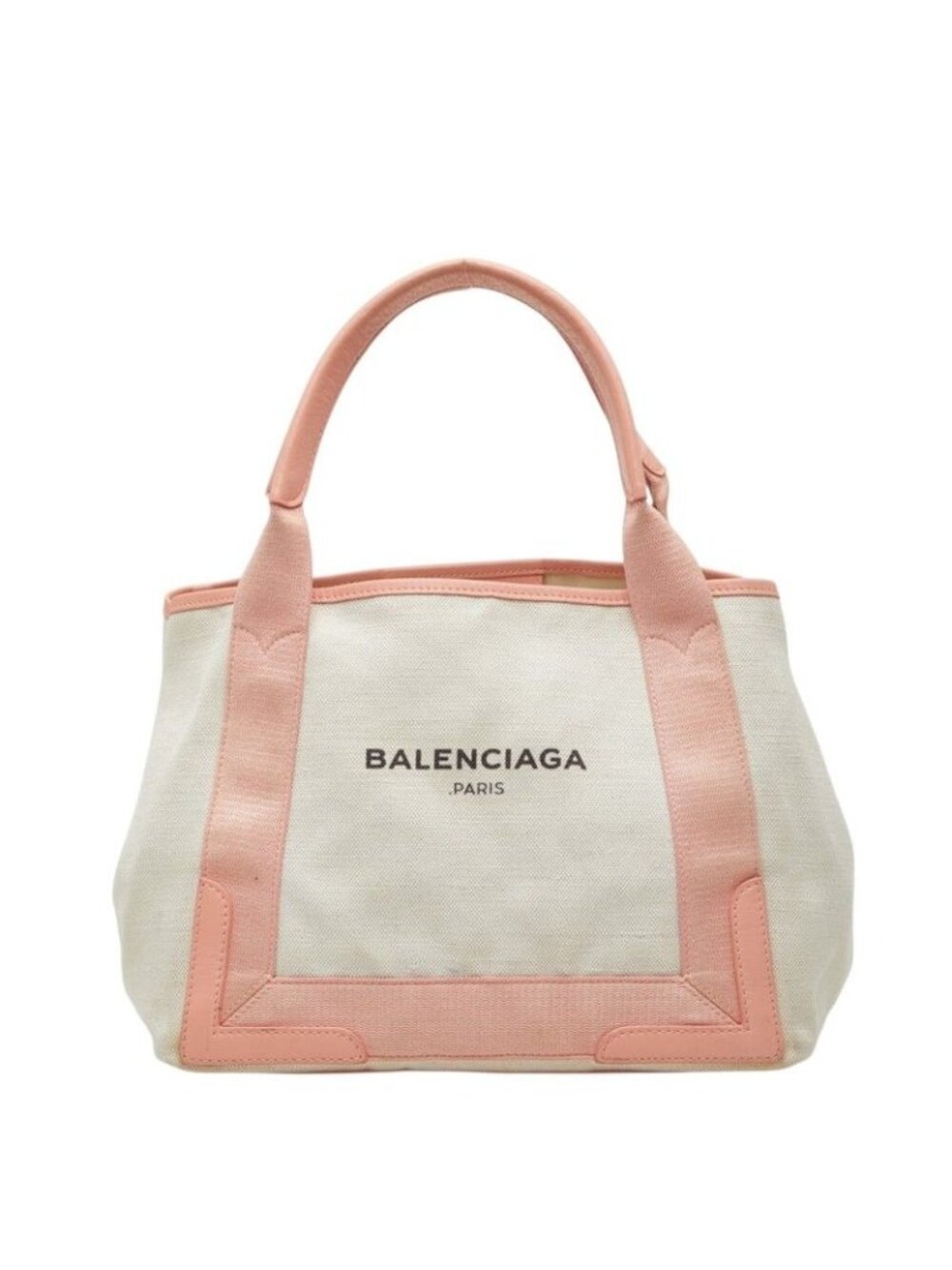 Balenciaga Navy Cabas S Tote Bag Pink Ivory Leather Canvas